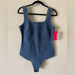 NWT Commando Blue Stretch Denim Tank Bodysuit Size L Square Neck Snap Crotch